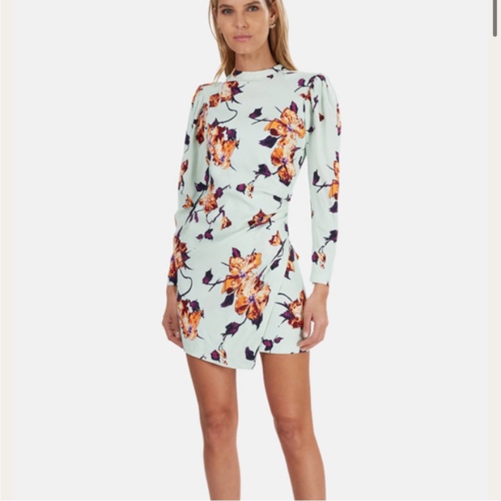 A.L.C. NWT Women's Mint /Orange Short Faux Wrap Puff Sleeve Jane Dress Size 0